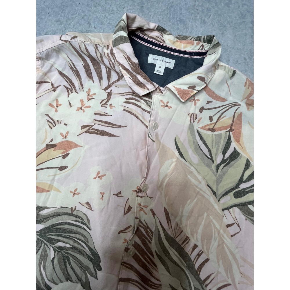 Sun‎ + Stone Mens XL Tropical Floral Palm Short Sleeve Button Down resort